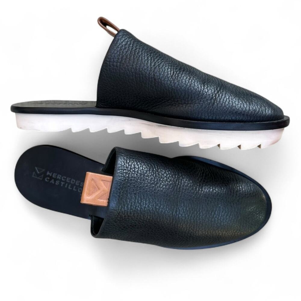 Mercedes Castillo Teah Black Leather Mules Shoes Lug Sole Minimalist Fall 6